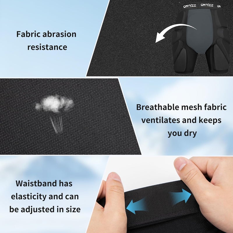 ONTYZZ Protective Padded Shorts, 3D Hip Protection Butt Pads, Impact Gear for Skiing Skating Snowboarding Skateboarding - Image 3